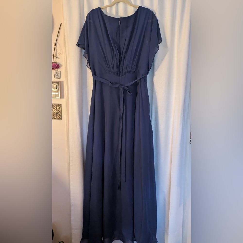 JJs House Navy Blue A Line Wrap Skirt Flutter Sleeve Formal Dress Size 18